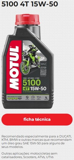 Oleo Motor Moto 5100 4t 15w50 Semissintetico (Technosynthese) Sm (A Partir De 300cc) (Litro) - Motul