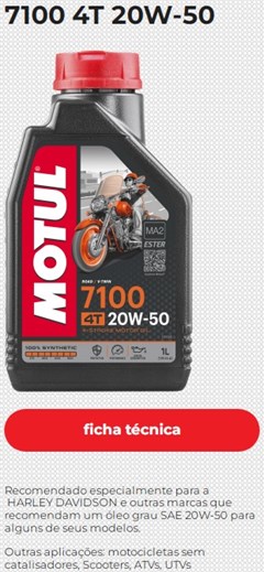 Oleo Motor Moto 7100 4t 20w50 100% Sintetico Sn (Litro) - Motul