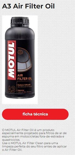 A3 Oleo Filtro De Ar (Air Filter Oil) (Litro) - Motul