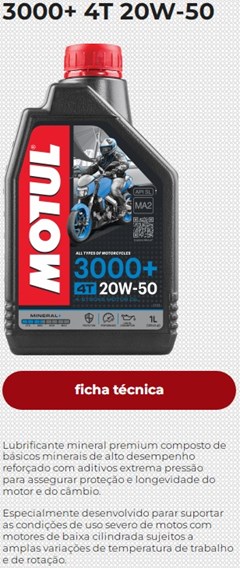 Oleo Motor Moto 3000+ 4t 20w50 Mineral Sj (Litro) - Motul