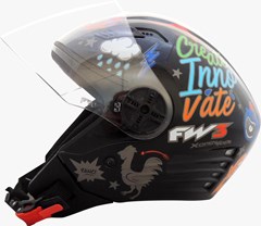 Capacete Fw3 X Open Stickers Aberto - Preto Brilhante 58