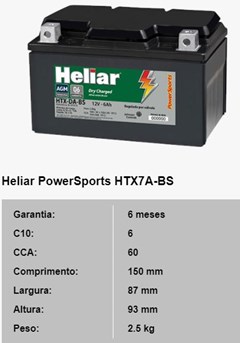 Bateria Suzuki Burgman 125 (Htx7a-Bs) 6ha Selada (C150mm X L87mm X A93mm) - Heliar