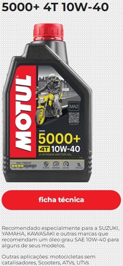 Oleo Motor Moto 5000+ 4t 10w40 Semissintetico (Hc-Tech) Sl (Litro) - Motul