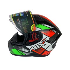 Capacete Asx City Start Brilho Fechado - Preto/Vermelhor/Verde - 58