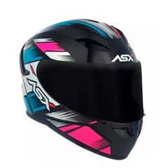 Capacete Asx City Start Brilho Fechado - Preto/Turquesa/Rosa - 60