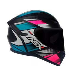 Capacete Asx City Start Brilho Fechado - Preto/Turquesa/Rosa - 60