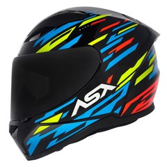 Capacete Asx City Arrow Brilho Fechado - Preto/Azul/Amarelo - 58