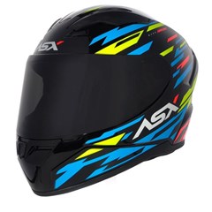 Capacete Asx City Arrow Brilho Fechado - Preto/Azul/Amarelo - 58