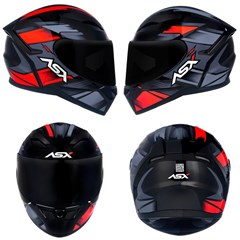 Capacete Asx City Start Brilho Fechado - Preto/Vermelho/Cinza - 64