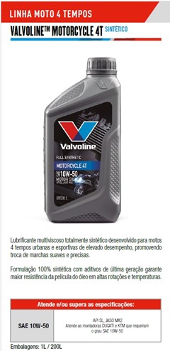 Oleo Motor Moto 4t 10w50 100% Sintetico (Full Synthetic) Sl (Cx Com 24 Litros) - Valvoline